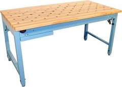 Proline - 1 Drawer, Retractable Ball Transfer Station - 800 Lb Capacity, Solid Maple Top, Light Blue, 60" Wide x 36" High x 30" Long - Caliber Tooling