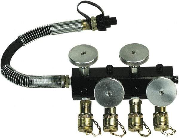 TK Simplex - 3/8" Inlet, 3/8" Outlet Manifold - 9" Long x 3-1/2" Wide x 3" High, 10,000 Max PSI, 1 Inlet Port, 4 Outlet Ports - Caliber Tooling