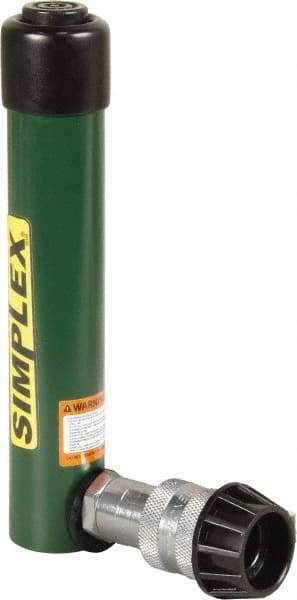 TK Simplex - 5-1/8" Stroke, 5 Ton Portable Hydraulic Single Acting Cylinder - 0.99 Sq In Effective Area, 4.97 Cu In Oil Capacity, 8.52 to 13.65" High, 1" Cyl Bore Diam, 1-1/8" Plunger Diam, 10,000 Max psi - Caliber Tooling