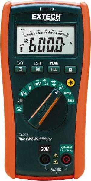 Extech - EX363, CAT IV, 1,000 VAC/VDC, Digital True RMS Multimeter - 40 mOhm, Measures Voltage, Capacitance, Frequency, Resistance - Caliber Tooling