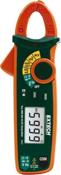 Extech - MA63, CAT III, Digital True RMS Clamp Meter with 0.7" Clamp On Jaws - 600 VAC/VDC, 60 AC/DC Amps, Measures Voltage, Capacitance, Continuity, Current, Frequency, Resistance - Caliber Tooling