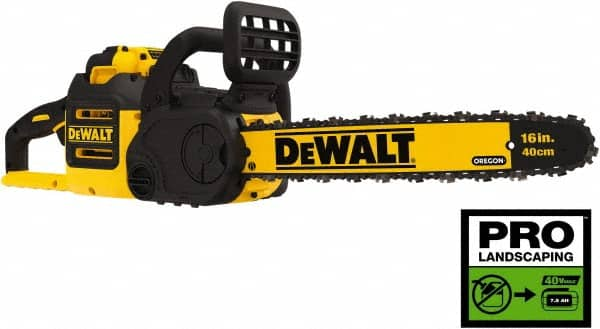 DeWALT - 40 Volt, 50 Ft/sec, Battery Powered Chainsaw - 16" Guide Bar Length, 7,500 RPM, 3/8" Chain Pitch, 0.043 Chain Gauge - Caliber Tooling