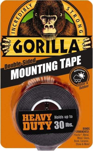 Gorilla Tape - 1" x 60" Acrylic Adhesive Double Sided Tape - 43 mil Thick, Black, Polyethylene Film Liner, Continuous Roll - Caliber Tooling