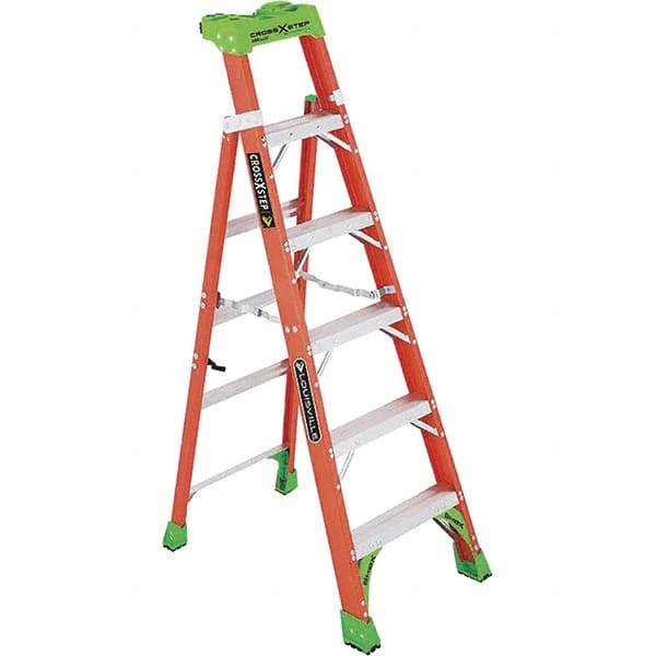 Louisville - 5 Steps, 6' High, Type IA Rating, Fiberglass Step Ladder - 300 Lb Capacity, 23-1/4" Base Width - Caliber Tooling