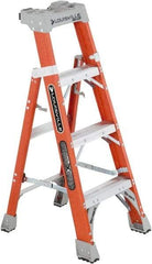 Louisville - 3 Steps, 4' High, Type IA Rating, Fiberglass Step Ladder - 300 Lb Capacity, 20-1/4" Base Width - Caliber Tooling