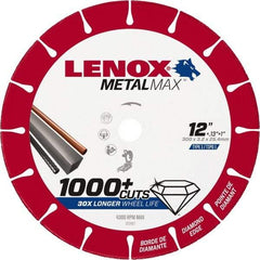 Lenox - 12" 25/30 Grit Diamond Cutoff Wheel - 0.126" Thick, 1" Arbor, 4,300 Max RPM, Use with Stationary Tools - Caliber Tooling