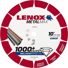 Lenox - 10" 25/30 Grit Diamond Cutoff Wheel - 0.114" Thick, 5/8" Arbor, 4,300 Max RPM, Use with Stationary Tools - Caliber Tooling