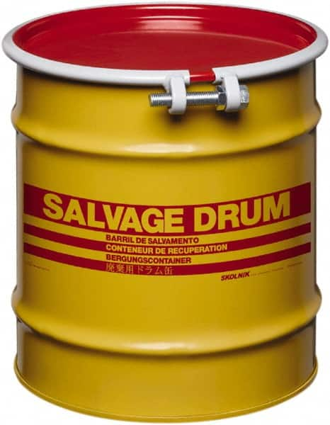 Made in USA - 10 Gallon Cylindrical Carbon Steel Open Head Drum - 17" High x 14" Diam - Caliber Tooling