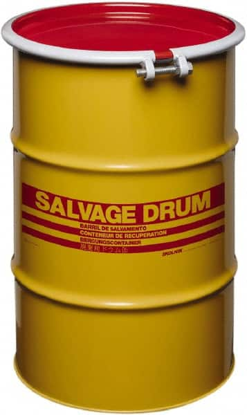 Made in USA - 30 Gallon Cylindrical Carbon Steel Open Head Drum - 27-1/2" High x 18-1/4" Diam - Caliber Tooling