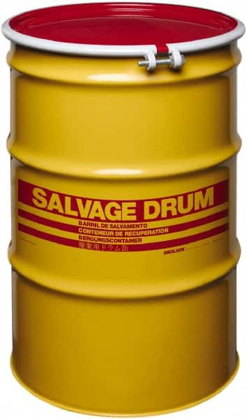 Made in USA - 55 Gallon Cylindrical Carbon Steel Open Head Drum - 33" High x 22-1/2" Diam - Caliber Tooling