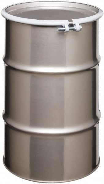 Made in USA - 30 Gallon Cylindrical Stainless Steel Open Head Drum - 27-1/2" High x 18-1/4" Diam - Caliber Tooling