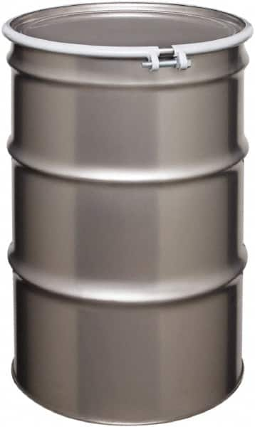 Made in USA - 55 Gallon Cylindrical Stainless Steel Open Head Drum - 33" High x 22-1/2" Diam - Caliber Tooling