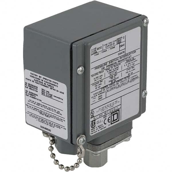 Square D - 4, 13 and 4X NEMA Rated, DPDT, 1.5 to 75 psi, Electromechanical Pressure and Level Switch - Exact Industrial Supply