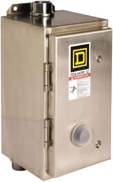 Square D - 220 Coil VAC at 50 Hz, 240 Coil VAC at 60 Hz, 18 Amp, Nonreversible Enclosed Enclosure NEMA Motor Starter - 3 Phase hp: 3 at 200 VAC, 3 at 230 VAC, 5 at 460 VAC, 5 at 575 VAC, 4x Enclosure Rating - Caliber Tooling