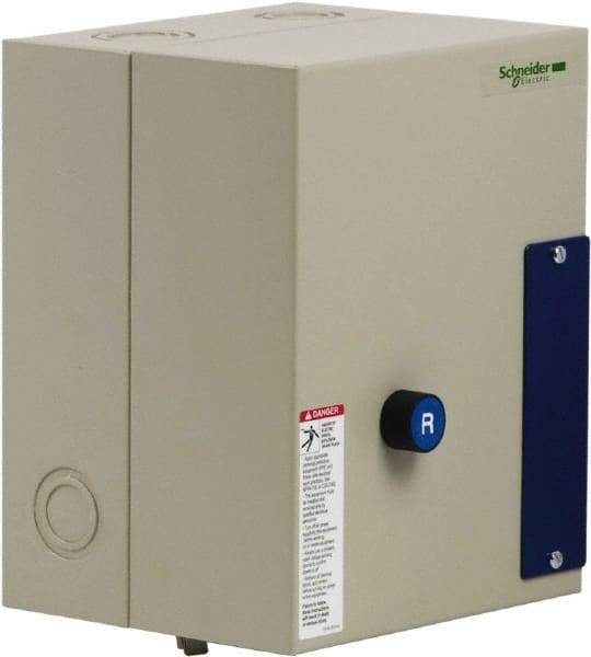 Schneider Electric - 9 Amp, 120 Coil VAC, Reversible Enclosed IEC Motor Starter - 1 Phase Hp: 0.3 at 120 VAC, 1 at 240 VAC, 3 Phase Hp: 2 at 208 VAC, 2 at 230 VAC, 5 at 460 VAC, 7.5 at 575 VAC - Caliber Tooling