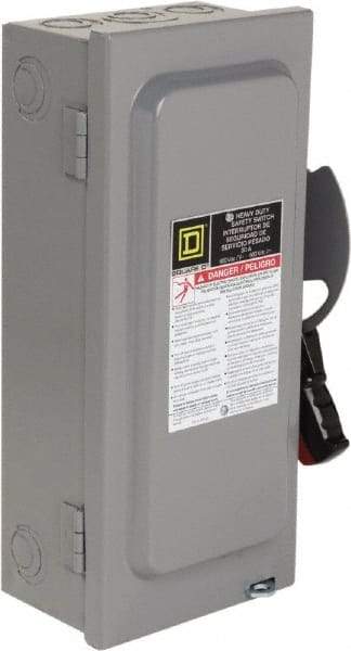 Square D - 30 Amp, 600 VAC/VDC, 3 Pole Nonfused Safety Switch - NEMA 1, 10 hp at 600 VAC, 15 at 600 VDC (Single Phase), 30 hp at 600 VAC, 15 hp at 600 VDC (Triple Phase) - Caliber Tooling