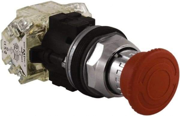 Schneider Electric - Extended Mushroom Head Pushbutton Switch Emergency Stop - Red, Round Button - Caliber Tooling