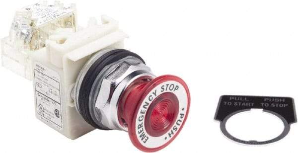 Schneider Electric - 30mm Mount Hole, Extended Straight, Pushbutton Switch with Contact Block - Red Pushbutton, Maintained (MA) - Caliber Tooling