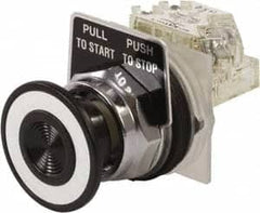 Schneider Electric - 30mm Mount Hole, Extended Mushroom Head, Pushbutton Switch with Contact Block - Round, Black Pushbutton, Maintained (MA) - Caliber Tooling