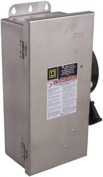 Square D - 100 Amp, 600 VAC/VDC, 3 Pole Fused Safety Switch - NEMA 12, 3, 3R, 4 & 4X, 30 hp at 480 VAC (Single Phase), 75 hp at 600 VAC, 50 hp at 600 VDC (Triple Phase), 3PST Contact Form - Caliber Tooling