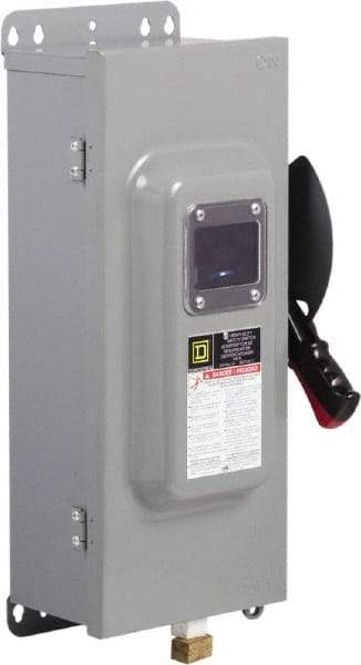 Square D - 100 Amp, 600 VAC/VDC, 3 Pole Fused Safety Switch - NEMA 12 & 3R, 30 hp at 480 VAC (Single Phase), 75 hp at 600 VAC, 50 hp at 600 VDC (Triple Phase) - Caliber Tooling