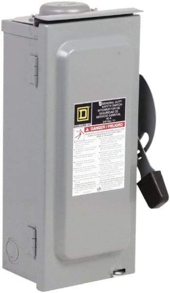 Square D - 60 Amp, 240 V, 2 Pole Fused Safety Switch - NEMA 3R, 10 hp at 240 VAC (Single Phase), 15 hp at 240 VAC (Triple Phase), DPST Contact Form - Caliber Tooling