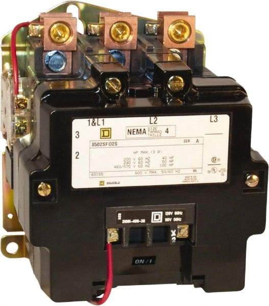 Square D - 2 Pole, 440 Coil VAC at 50 Hz and 480 Coil VAC at 60 Hz, 135 Amp NEMA Contactor - Open Enclosure, 50 Hz at 440 VAC and 60 Hz at 480 VAC - Caliber Tooling