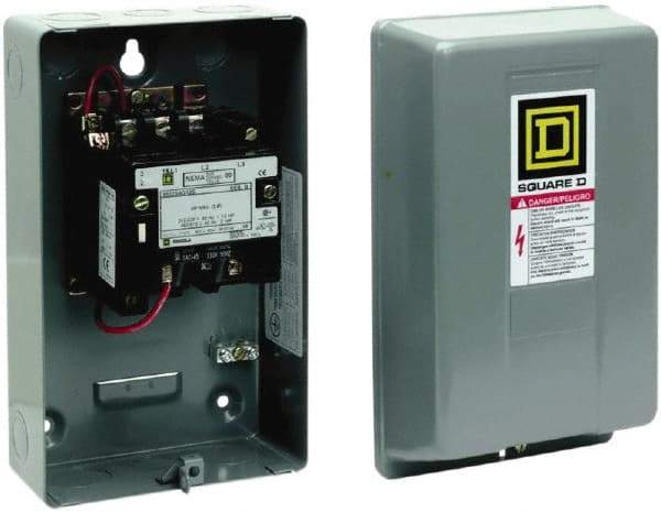 Square D - 3 Pole, 440 Coil VAC at 50 Hz and 480 Coil VAC at 60 Hz, 9 Amp NEMA Contactor - NEMA 1 Enclosure, 50 Hz at 440 VAC and 60 Hz at 480 VAC - Caliber Tooling