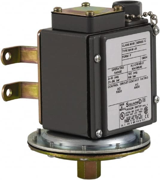 Square D - 4, 13 and 4X NEMA Rated, DPDT, 0.2 to 10 psi, Vacuum Switch Pressure and Level Switch - Adjustable Pressure, 120 VAC, 125 VDC, 240 VAC, 250 VDC, Screw Terminal - Caliber Tooling