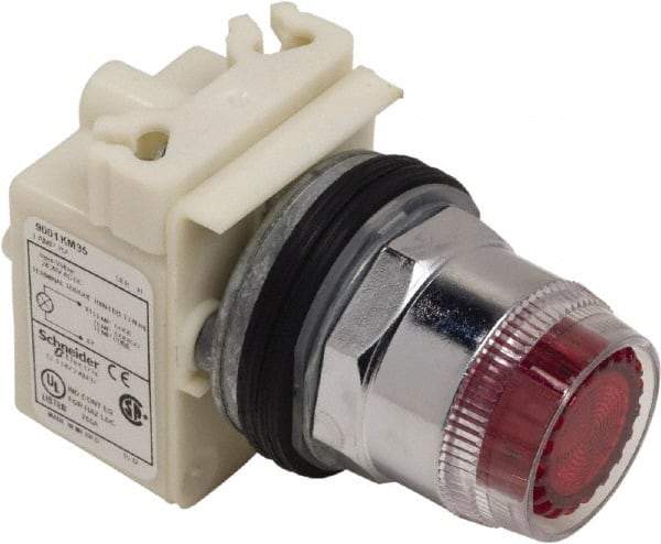 Schneider Electric - 1.18 Inch Mount Hole, Extended Straight, Pushbutton Switch Only - Round, Red Pushbutton, Illuminated, Momentary (MO), Weatherproof, Dust and Oil Resistant - Caliber Tooling