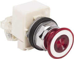 Schneider Electric - 30mm Mount Hole, Extended Straight, Pushbutton Switch with Contact Block - Red Pushbutton, Maintained (MA) - Caliber Tooling