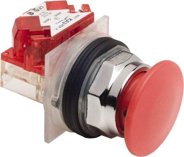 Schneider Electric - 30mm Mount Hole, Extended Mushroom Head, Pushbutton Switch Only - Round, Red Pushbutton, Nonilluminated, Maintained (MA), On-Off - Caliber Tooling