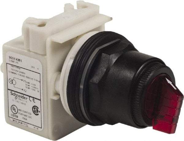 Schneider Electric - 30mm Mount Hole, 3 Position, Knob Operated, Selector Switch Only - Momentary (MO), Nonilluminated, without Contact Blocks, Shock and Vibration Resistant - Caliber Tooling