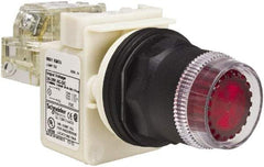 Schneider Electric - 30mm Mount Hole, Extended Straight, Pushbutton Switch with Contact Block - Red Pushbutton, Momentary (MO) - Caliber Tooling