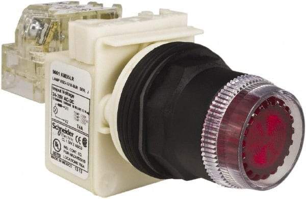 Schneider Electric - 30mm Mount Hole, Extended Straight, Pushbutton Switch with Contact Block - Red Pushbutton, Momentary (MO) - Caliber Tooling