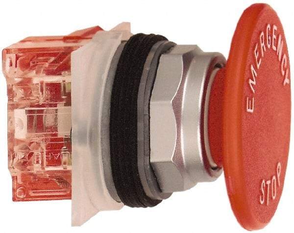 Schneider Electric - 30mm Mount Hole, Extended Straight, Pushbutton Switch with Contact Block - Red Pushbutton, Momentary (MO) - Caliber Tooling