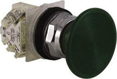 Schneider Electric - 30mm Mount Hole, Extended Straight, Pushbutton Switch with Contact Block - Green Pushbutton, Momentary (MO) - Caliber Tooling