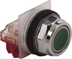 Schneider Electric - 30mm Mount Hole, Extended Straight, Pushbutton Switch with Contact Block - Green Pushbutton, Momentary (MO) - Caliber Tooling