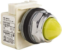 Schneider Electric - 12-14 VAC/VDC Yellow Lens LED Pilot Light - Domed/Round Lens, Screw Clamp Connector, 69.98mm OAL x 54mm Wide, Dust-tight, Oiltight, Shock Resistant, Vibration Resistant, Watertight - Caliber Tooling