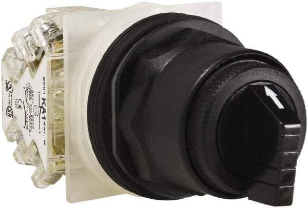 Schneider Electric - 1.18 Inch Mount Hole, 3 Position, Knob and Pushbutton Operated, Selector Switch - Black, Maintained (MA), Anticorrosive, Weatherproof, Dust and Oil Resistant - Caliber Tooling