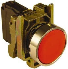 Schneider Electric - 22mm Mount Hole, Extended Straight, Pushbutton Switch with Contact Block - Round, Red Pushbutton, Momentary (MO) - Caliber Tooling