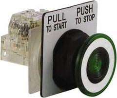 Schneider Electric - 30mm Mount Hole, Extended Straight, Pushbutton Switch with Contact Block - Green Pushbutton, Maintained (MA) - Caliber Tooling