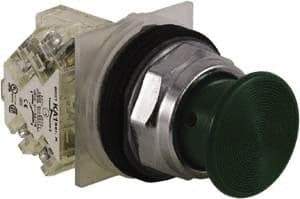 Schneider Electric - 30mm Mount Hole, Extended Straight, Pushbutton Switch with Contact Block - Green Pushbutton, Momentary (MO) - Caliber Tooling