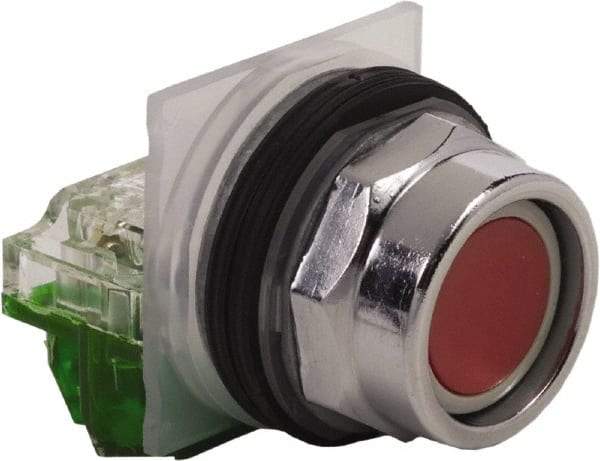 Schneider Electric - 30mm Mount Hole, Extended Straight, Pushbutton Switch with Contact Block - Red Pushbutton, Momentary (MO) - Caliber Tooling