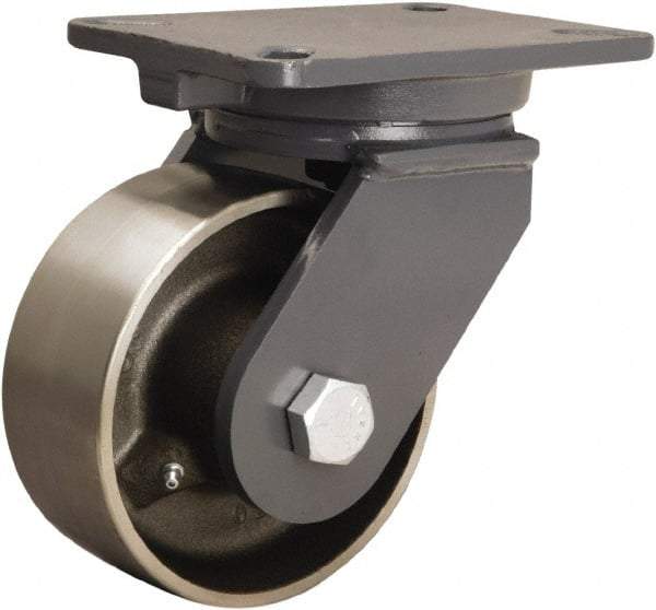 Hamilton - 6" Diam x 2-1/2" Wide x 8" OAH Top Plate Mount Swivel Caster - Forged Steel, 3,500 Lb Capacity, Straight Roller Bearing, 5-1/4 x 7-1/4" Plate - Caliber Tooling