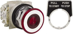 Schneider Electric - 30mm Mount Hole, Extended Straight, Pushbutton Switch with Contact Block - Red Pushbutton, Maintained (MA) - Caliber Tooling