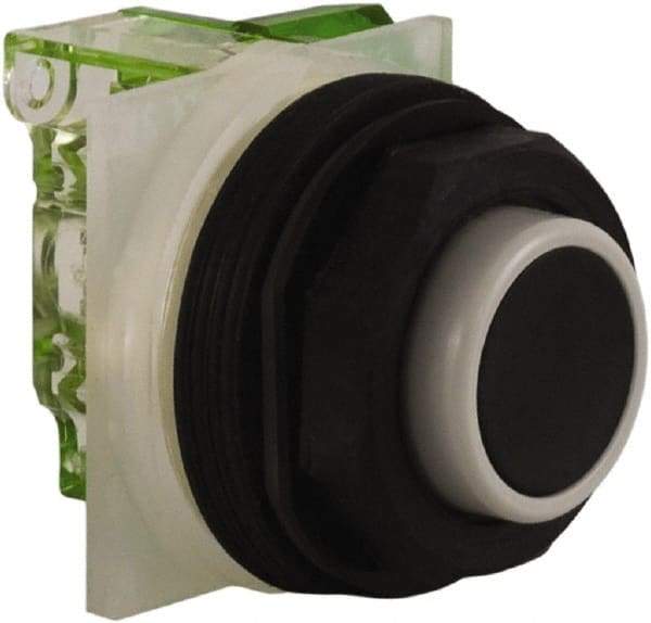 Schneider Electric - 30mm Mount Hole, Extended Straight, Pushbutton Switch with Contact Block - Black Pushbutton, Momentary (MO) - Caliber Tooling