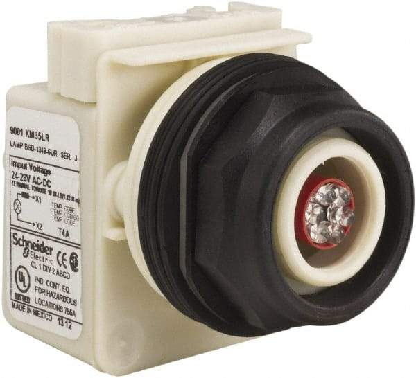 Schneider Electric - 28 V Red Lens LED Pilot Light - Round Lens, Screw Clamp Connector, 54mm OAL x 42mm Wide, Vibration Resistant - Caliber Tooling