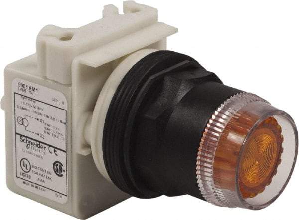 Schneider Electric - 30mm Mount Hole, Extended Straight, Pushbutton Switch Only - Amber Pushbutton, Momentary (MO) - Caliber Tooling