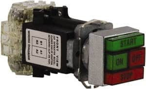 Schneider Electric - Extended Straight Pushbutton Switch Operator - Green, Red, Rectangle Button, Incandescent Lamp, Illuminated - Caliber Tooling